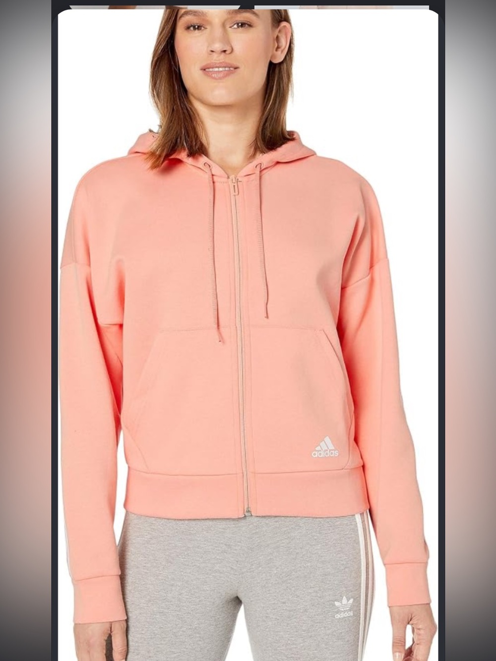 Adidas 3-Stripes Peach Pink Full Zip Hoodie Athleisure Women’s Large